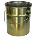 Secchiello in metallo conico Mis. Ø 180 x 219 H mm, capacità nominale 5 Lt, omologato ONU per liquidi, con manico in ferro, corpo oro - interno grezzo