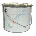 Secchiello in metallo conico Mis. Ø 270 x 230 H mm, capacità 10 Lt, omologato ONU per liquidi, con manico in ferro, corpo bianco - interno grezzo