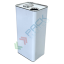 Lattina in metallo rettangolare, Mis. 145 L x 117 P x 314 H mm, capacità nominale 5 Lt, capacità totale 5,25 Lt, bocca Ø 42 mm, omologata ADR/ONU, bianco int. grezzo (tappo dosatore non incluso)