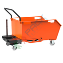 Benna ribaltabile porta rottami con ruote, in acciaio, capacità 300 Lt, portata 1000 kg, Mis. 1300 L x 780 P x 650 H mm, colore arancione RAL 2004