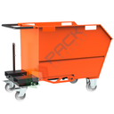 Benna ribaltabile porta rottami con ruote, in acciaio, capacità 500 Lt, portata 1000 kg, Mis. 1410 L x 800 P x 970 H mm, colore arancione RAL 2004