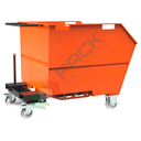 Benna ribaltabile porta rottami con ruote, in acciaio, capacità 1000 Lt, portata 1700 kg, Mis. 1500 L x 1155 P x 1130 H mm, colore arancione RAL 2004