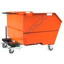 Benna ribaltabile porta rottami con ruote, in acciaio, capacità 1350 Lt, portata 2000 kg, Mis. 1500 L x 1494 P x 1130 H mm, colore arancione RAL 2004