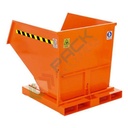 Benna ribaltabile senza ruote, in acciaio, capacità 1610 Lt, svuotamento con muletto, arancio RAL 2004