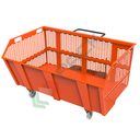 Benna ribaltabile con ruote, in rete di acciaio, capacità 2000 Lt, portata 2000 Kg, svuotamento con muletto, arancio RAL 2004