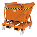 Benna ribaltabile con ruote, in acciaio, capacità 400 Lt, svuotamento manuale e con muletto, arancio RAL 2004