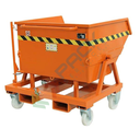 Benna ribaltabile con ruote, in acciaio, capacità 438 Lt, svuotamento manuale e con muletto, arancio RAL 2004