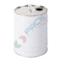 Fusto in ferro cilindrico foro Ø 57 mm, Mis. Ø 240 x 301 H mm, capacità nominale 10 Lt, capacità totale 12,2 Lt, omologato ADR/ONU, (tappo dosatore escluso), bianco int. grezzo