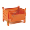 Contenitore in lamiera bocca di lupo con piedini, Mis. 800 L x 600 P x 605 H mm, portata 600 Kg, colore arancio RAL 2004