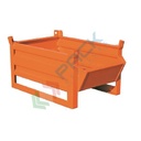 Contenitore in lamiera bocca di lupo con slitte lato lungo, Mis. 630 L x 450 P x 370 H mm, portata 500 Kg, colore arancio RAL 2004