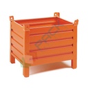Contenitore in lamiera con piedini, Mis. 800 L x 500 P x 695 H mm, portata 600 Kg, colore arancio RAL 2004