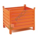 Contenitore in lamiera con piedini, Mis. 800 L x 600 P x 695 H mm, portata 600 Kg, colore arancio RAL 2004