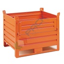 Contenitore in lamiera con slitte lato lungo e anta in lamiera, Mis. 1200 L x 1000 P x 845 H mm, portata 1000 Kg, colore arancio RAL 2004