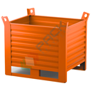Contenitore in lamiera con slitte lato lungo, Mis. 1200 L x 800 P x 900 H mm, portata 2000 Kg, colore arancio RAL 2004