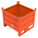Contenitore in lamiera con slitte lato corto, Mis. 700 L x 650 P x 645 H mm, portata 700 Kg, colore arancio RAL 2004