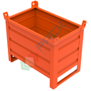 Contenitore in lamiera con slitte lato corto, Mis. 800 L x 500 P x 695 H mm, portata 600 Kg, colore arancio RAL 2004