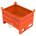 Contenitore in lamiera con slitte lato corto, Mis. 800 L x 600 P x 595 H mm, portata 800 Kg, colore arancio RAL 2004