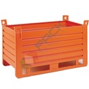 Contenitore in lamiera con slitte lato lungo, Mis. 1500 L x 800 P x 910 H mm, portata 1500 Kg, colore arancio RAL 2004