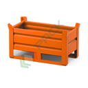 Contenitore in lamiera con slitte lato lungo, Mis. 655 L x 335 P x 370 H mm, portata 400 Kg, colore arancio RAL 2004