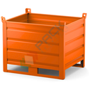Contenitore in lamiera con slitte lato lungo, Mis. 1000 L x 800 P x 845 H mm, portata 1000 Kg, colore arancio RAL 2004