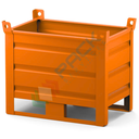Contenitore in lamiera con slitte lato lungo, Mis. 800 L x 600 P x 695 H mm, portata 800 Kg, colore arancio RAL 2004