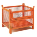 Contenitore in rete di lamiera con piedini e anta, Mis. 800 L x 500 P x 695 H mm, portata 500 Kg, colore arancio RAL 2004
