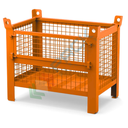 Contenitore in rete di lamiera con piedini e anta, Mis. 800 L x 600 P x 695 H mm, portata 500 Kg, colore arancio RAL 2004