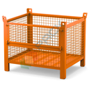 Contenitore in rete di lamiera con piedini e anta, Mis. 1000 L x 800 P x 845 H mm, portata 800 Kg, colore arancio RAL 2004