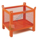 Contenitore in rete di lamiera con piedini, Mis. 1200 L x 800 P x 845 H mm, portata 800 Kg, colore arancio RAL 2004