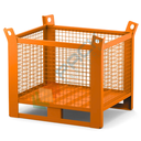 Contenitore in rete di lamiera con slitte lato lungo, Mis. 1000 L x 800 P x 900 H mm, portata 1500 Kg, colore arancio RAL 2004
