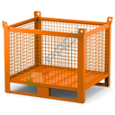 Contenitore in rete di lamiera con slitte lato lungo, Mis. 1500 L x 800 P x 845 H mm, portata 1000 Kg, colore arancio RAL 2004