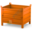 Contenitore in lamiera con piedini e anta in lamiera, Mis. 1200 L x 800 P x 845 H mm, portata 800 Kg, colore arancio RAL 2004
