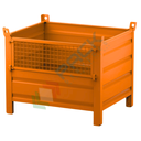 Contenitore in lamiera con piedini e anta in rete, Mis. 1000 L x 800 P x 845 H mm, portata 800 Kg, colore arancio RAL 2004