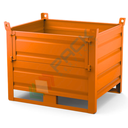 Contenitore in lamiera con slitte lato lungo e anta in lamiera, Mis. 1000 L x 800 P x 845 H mm, portata 1000 Kg, colore arancio RAL 2004