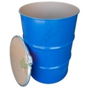 Fusto in ferro cilindrico ad apertura totale, capacità 220 Lt, Mis. Ø 595 x 885 H mm, omologato ADR/ONU per liquidi, corpo blu interno laccato, coperchio con cravatta (incluso)