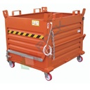 Contenitore in lamiera con fondo apribile ad unico portello, con 4 ruote, Mis. 1200 L x 800 P x 1144 H mm, portata 1350 Kg, colore arancio RAL 2004