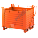 Contenitore in lamiera con fondo apribile a doppio portello, Mis. 1000 L x 800 P x 910 H mm, portata 2000 Kg, colore arancio RAL 2004