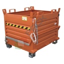 Contenitore in lamiera con fondo apribile ad unico portello, con 4 piedi, Mis. 1200 L x 800 P x 1090 H mm, portata 1350 Kg, colore arancio RAL 2004