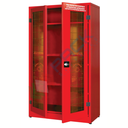 Armadio di sicurezza per deposito DPI, Mis. 1075 L x 500 P x 1850 H mm, 2 ante con vetro frangibile, 3 ripiani, colore rosso RAL 3000