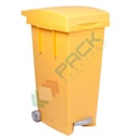 Bidone spazzatura per la raccolta differenziata rifiuti, capacità 80 Lt, con ruote, pedale e anello fermasacco, chiusura con coperchio a cerniera, colore giallo