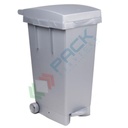 Bidone spazzatura per la raccolta differenziata rifiuti, capacità 80 Lt, con ruote, pedale e anello fermasacco, chiusura con coperchio a cerniera, colore grigio