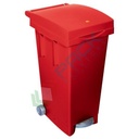 Bidone spazzatura per la raccolta differenziata rifiuti, capacità 80 Lt, con ruote, pedale e anello fermasacco, chiusura con coperchio a cerniera, colore rosso