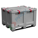 Contenitore batterie esauste in plastica (HDPE), 610 Lt, Mis. 1200 L x 1000 P x 760 H mm, omologato ADR/ONU, con sistema di chiusura
