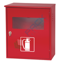 Cassetta porta estintore da 6 Kg CO² doppia, con vetro di ispezione, Mis. 550 L x 215 P x 640 H mm, chiusura sigillabile o luchettabile in zama, colore rosso RAL 3000
