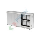 Container in lamiera grecata con porte scorrevoli per lo stoccaggio esterno con vasca di contenimento 4100 Lt, stoccaggio 12 IBC / 36 fusti / 12 posti pallet