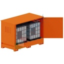 Deposito di stoccaggio per 2 cisternette IBC, in acciaio, volume di raccolta 1131 Lt, Mis. 2720 L x 1300 P x 1900 H mm, colore arancio RAL 2004