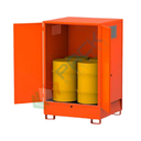 Deposito di stoccaggio in acciaio per 2 fusti da 200 Lt, con tetto fisso, volume di raccolta 200 Lt, Mis. 1310 L x 810 P x 2100 H mm, colore arancio RAL 2004