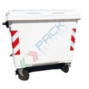 Cassonetto per la raccolta differenziata rifiuti, capacità 660 Lt, certificato UNI EN 840, coperchio piano, colore bianco