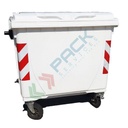 Cassonetto per la raccolta differenziata rifiuti, capacità 1100 Lt, certificato UNI EN 840, attacco maschio DIN 30700, coperchio piano, colore bianco
