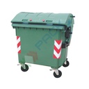 Cassonetto per la raccolta differenziata rifiuti, capacità 1100 Lt, certificato UNI EN 840, attacco maschio DIN 30700, coperchio basculante, colore verde